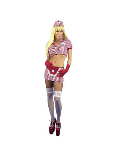 Adult Sexy Candy Stripe Nurse Costume-COSTUMEISH