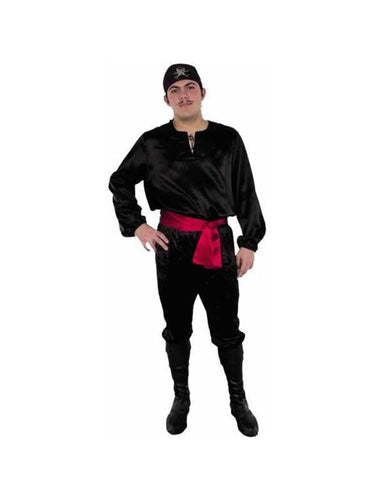 Adult Black Satin Pirate Shirt-COSTUMEISH