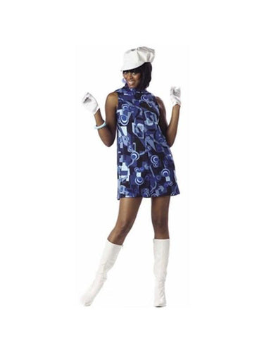 Adult 60's Blue Swirl Go Go Girl Costume-COSTUMEISH