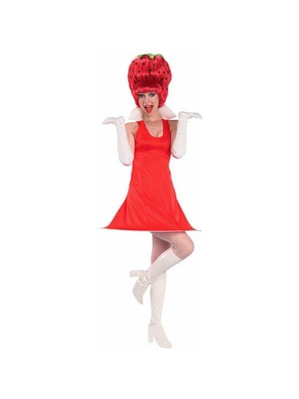 Adult Strawberry Tart Dress w/ Wig Costume-COSTUMEISH