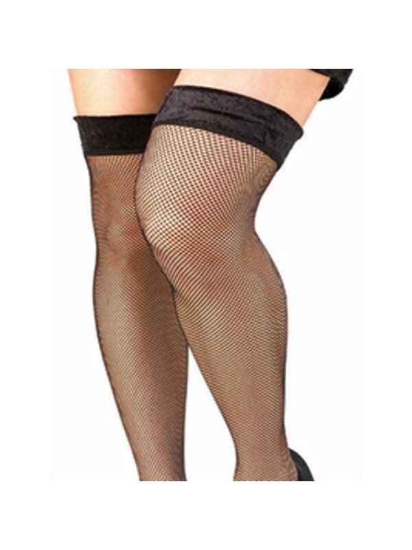 Adult Plus Size Black Fishnet Thigh High Stockings-COSTUMEISH