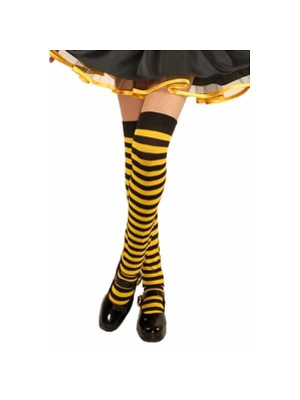 Childs Black & Yellow Stripped Over The Knee Stockings-COSTUMEISH