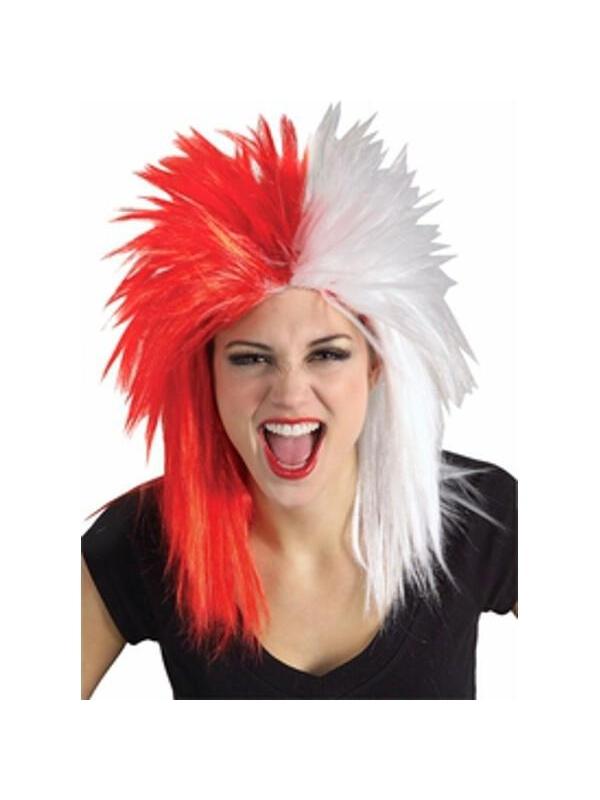Sports Fan Red and White Wig-COSTUMEISH