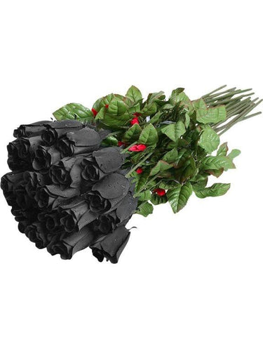 Dozen Fake Black Rose w/ Rain Drops-COSTUMEISH