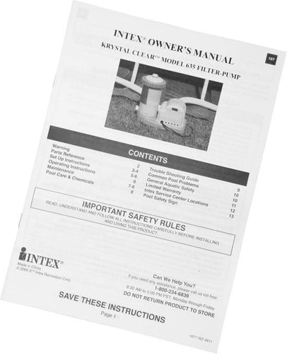 Instruction Manual for 1500 GPH Intex Pool Filter Pump