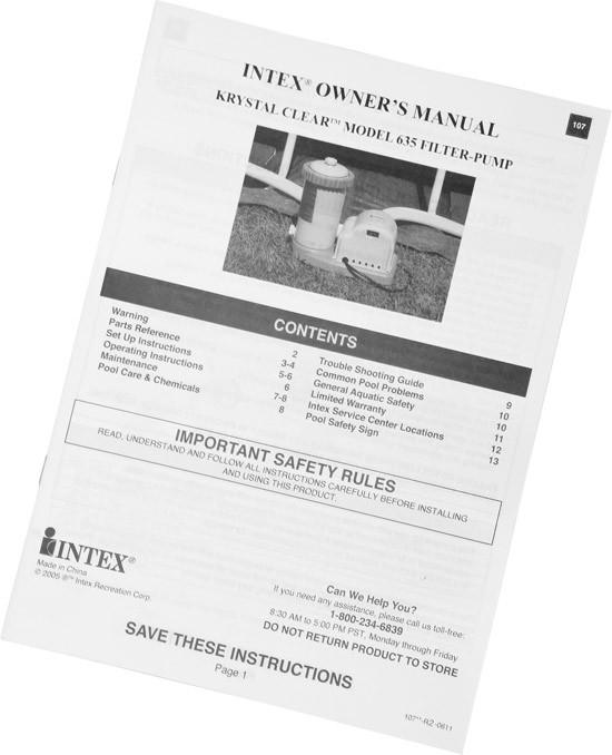 Instruction Manual for 1500 GPH Intex Pool Filter Pump
